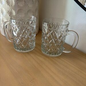 Set of 2 Vintage Paul Sebastian Crystal Diamond Cut Glass Mugs
